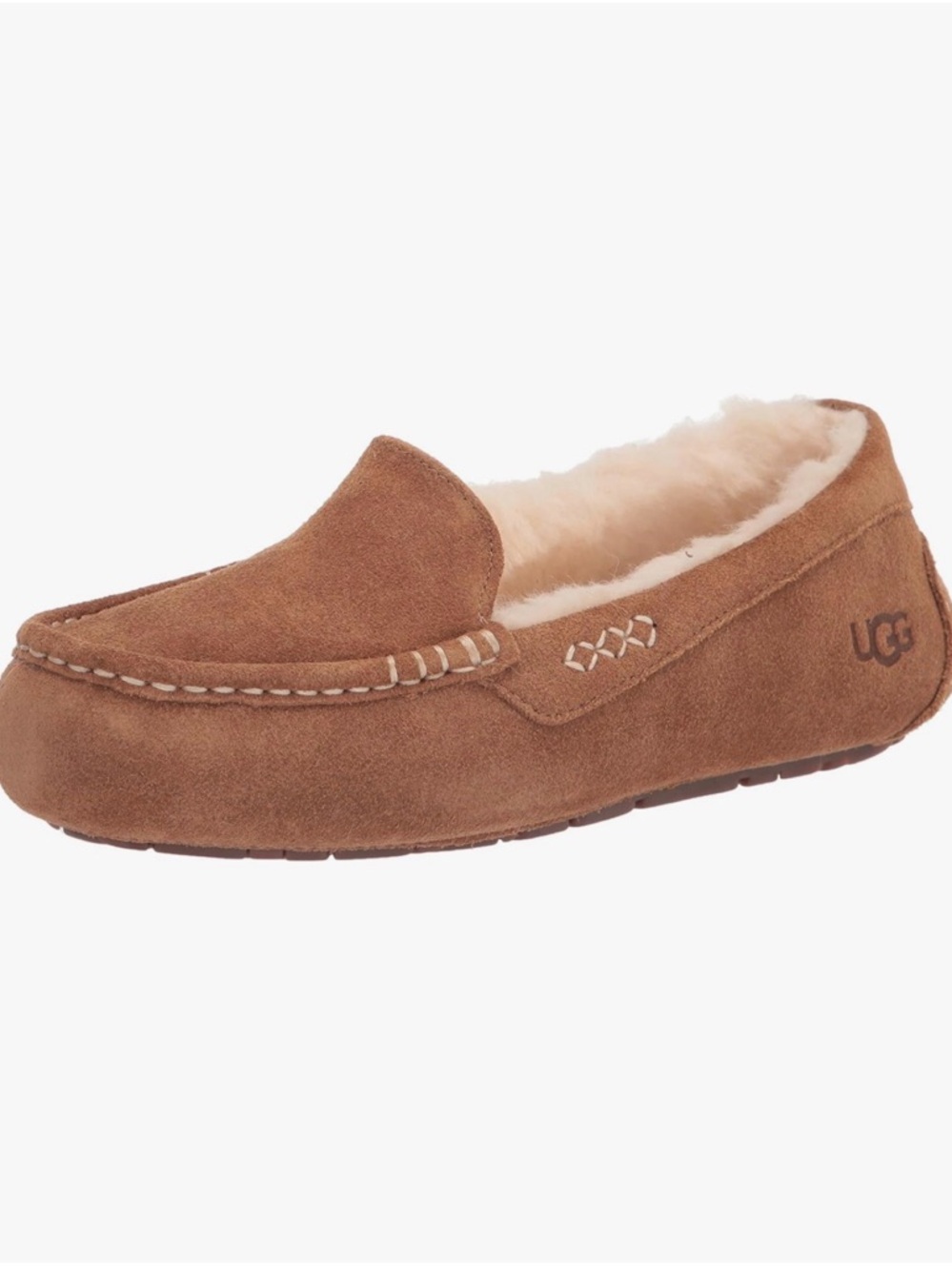 NIB UGG Ansley Water-Resistant Suede Wool Lined Moccasin Slippers in Chestnut